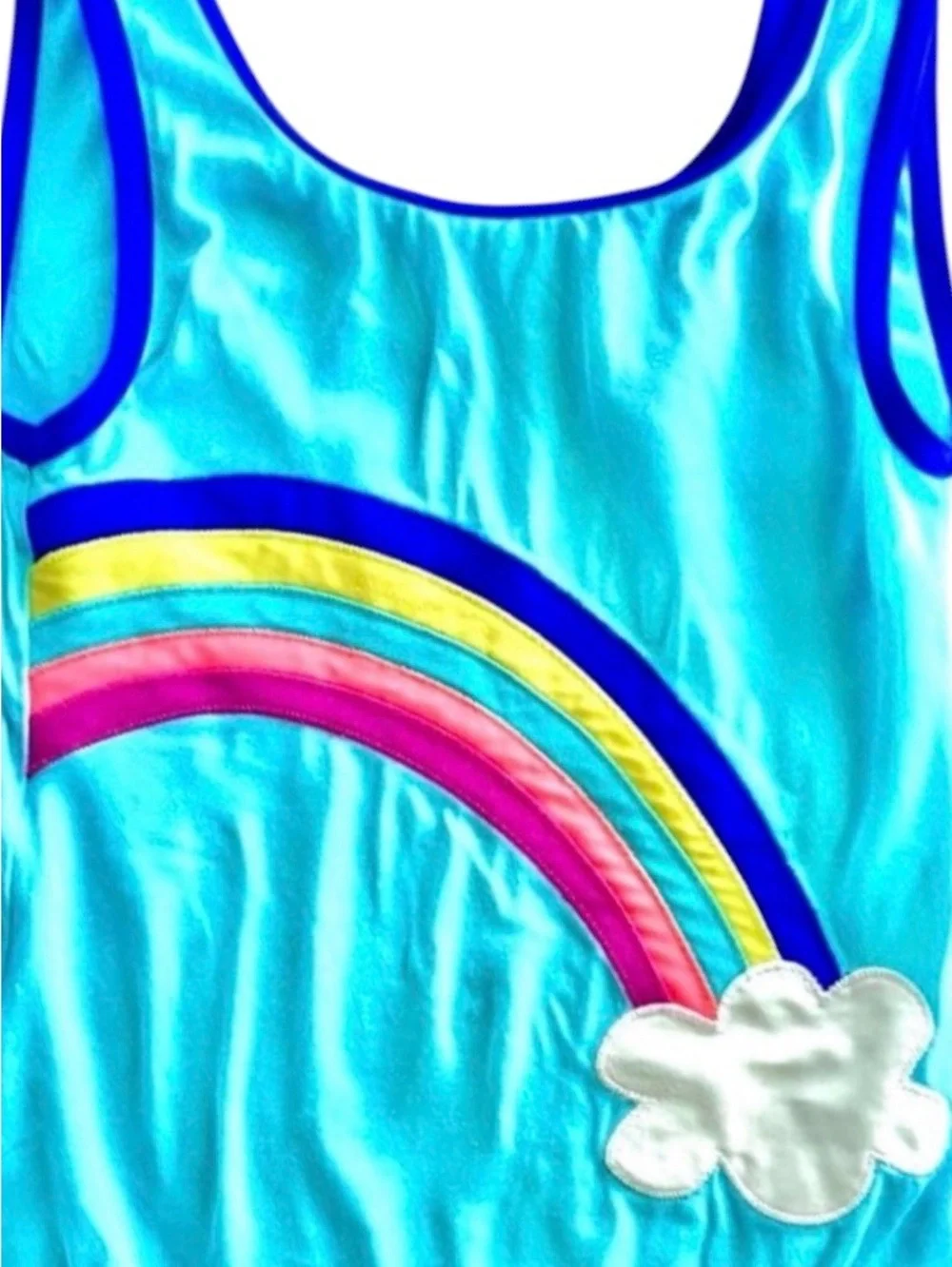 Mini Boden Girls Swimsuit 🌈 Aqua Rainbow Appliqué One‑Piece Size 7–8Y 128 cm